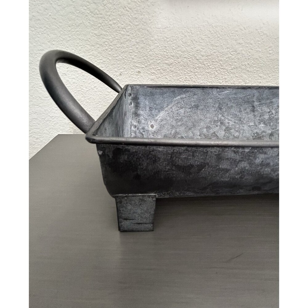 Galvanized 27" Metal Trough Planter Farmhouse Rustic Tabletop Decor Ranch Farm - Picture 2 of 12